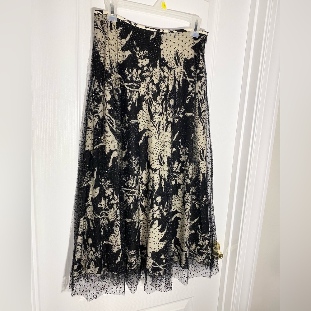Rickie Freeman Teri Jon Sparkly Tulle Overlay Floral Print Full Skirt Size 6
